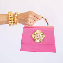Load image into Gallery viewer, Lisi Pink Lulu Bag with Gold Bamboo Handle