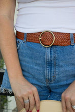 Load image into Gallery viewer, Ginger Blue - Classic Wide Braided Leather Belt in Cognac