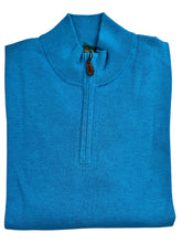 Load image into Gallery viewer, Alan Paine Cotton/Cashmere 1/4 Zip Mock Sweater Malibu Blue
