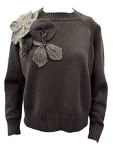 Load image into Gallery viewer, Psophia Crewneck Sweater in Charcoal w/Floral Detail