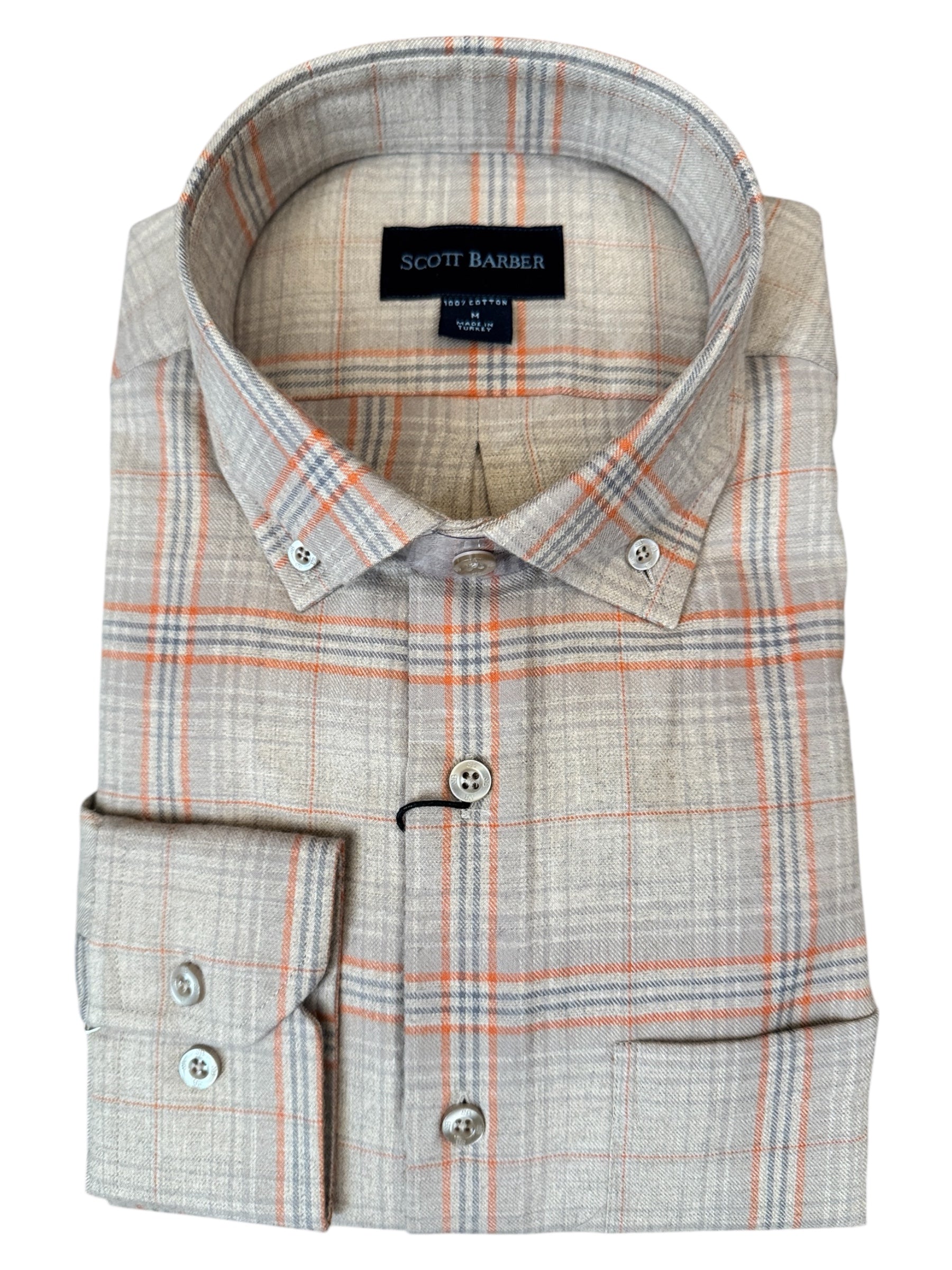 scott barber dress shirts Scott Barber Dress Shirt Mens XL Brown Green Plaid Cotton Button Up