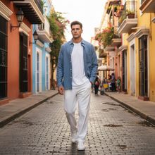 Load image into Gallery viewer, Hartford Linen/Cotton Shirt Mid Indigo