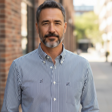 Load image into Gallery viewer, Hartford Seersucker BD Shirt Navy Stripe w/Pheasants