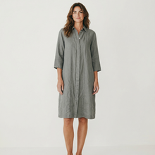 Load image into Gallery viewer, Rosso 35 Linen Garment Dyed Midi Shirt Dress Dark Olive