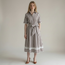 Load image into Gallery viewer, Milva Short Sleeve Stripe Dress Brown