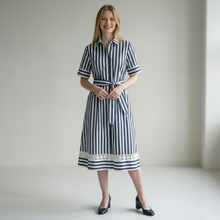 Load image into Gallery viewer, Milva Short Sleeve Stripe Dress Navy