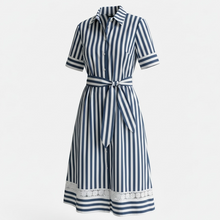 Load image into Gallery viewer, Milva Short Sleeve Stripe Dress Navy