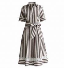 Load image into Gallery viewer, Milva Short Sleeve Stripe Dress Brown
