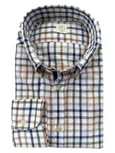 Load image into Gallery viewer, GMF Cotton Seersucker Shirt Blue/Green/Orange Check