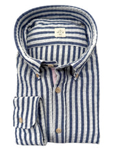 Load image into Gallery viewer, GMF Cotton Seersucker Shirt Light Blue/Navy Stripe