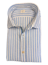 Load image into Gallery viewer, GMF Cotton Seersucker Shirt Light Blue/Cream Stripe