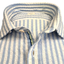 Load image into Gallery viewer, GMF Cotton Seersucker Shirt Light Blue/Cream Stripe