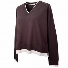 Load image into Gallery viewer, Scaglione Merino Wool V-Neck Sweater Brown/Ivory