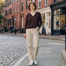 Load image into Gallery viewer, Scaglione Merino Wool V-Neck Sweater Brown/Ivory