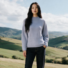 Load image into Gallery viewer, Anne Claire Crewneck Sweater w/Cable Detail Light Blue