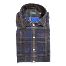 Load image into Gallery viewer, Sid Mashburn Spread Collar Sport Shirt in Olive/Blue/Bone Plaid Corduroy