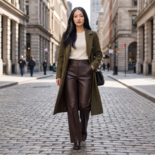 Load image into Gallery viewer, Purotatto Bootcut Trousers Faux Leather Brown