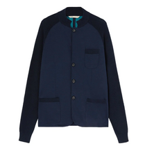 Load image into Gallery viewer, Maurizio B Felt Jacket w/Knit Sleeves Navy