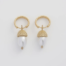 Load image into Gallery viewer, Fable Acorn Pearl Hoop Earrings