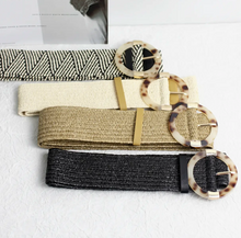 Load image into Gallery viewer, Esley Belt Straw Woven W/Round Resin Buckle and Gold Accent