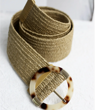 Load image into Gallery viewer, Esley Belt Straw Woven W/Round Resin Buckle and Gold Accent