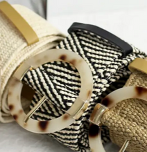 Load image into Gallery viewer, Esley Belt Straw Woven W/Round Resin Buckle and Gold Accent