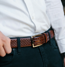 Load image into Gallery viewer, Bosca Belt Avelino Woven Dark Brown