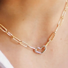 Load image into Gallery viewer, Silver Wren Heart Carabiner Charm Holder Necklace w/pearl