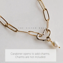 Load image into Gallery viewer, Silver Wren Heart Carabiner Charm Holder Necklace w/pearl