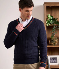 Load image into Gallery viewer, Alan Paine Cotton Cashmere V Neck Navy Varsity