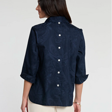 Load image into Gallery viewer, Hinson Wu Aileen 3/4 Sleeve Paisley Jacquard Shirt Navy