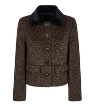 Load image into Gallery viewer, Purotatto Herringbone Short Jacket w/Fur Collar
