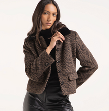 Load image into Gallery viewer, Purotatto Herringbone Short Jacket w/Fur Collar
