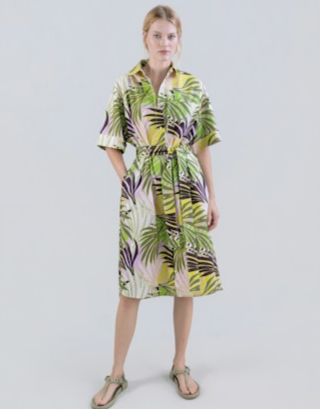 palm leaf shirt dress Ralph Lauren Women's Palm-Frond-Print Linen Camp Shirtdress
