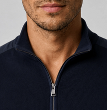 Load image into Gallery viewer, T&V Merino Wool 1/4 Zip Sweater w/Contrast Collar Navy