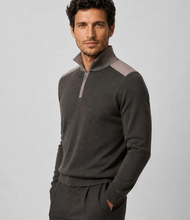 Load image into Gallery viewer, T&V Merino Wool 1/4 Zip Sweater w/Contrast Collar Taupe