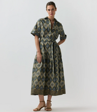 Load image into Gallery viewer, Ann Mashburn Nathalie Dress in Spruce/Tobacco Tapestry Poplin