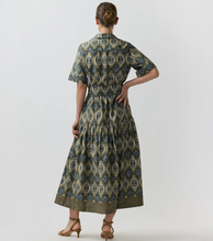 Load image into Gallery viewer, Ann Mashburn Nathalie Dress in Spruce/Tobacco Tapestry Poplin