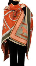 Load image into Gallery viewer, Winding River - Equestrian Orange Reversible Hands Free Blanket Loop Wrap