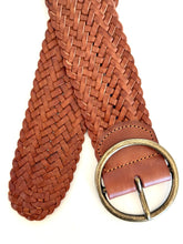 Load image into Gallery viewer, Ginger Blue - Classic Wide Braided Leather Belt in Cognac