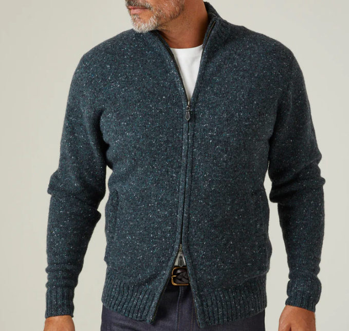 Alan Paine Full Zip Cardigan Blue Night – Tweed & Vine