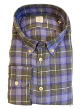 Load image into Gallery viewer, GMF 965 Linen BD Shirt Blue/Green Plaid
