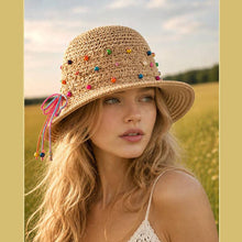 Load image into Gallery viewer, Merveille - Straw Multi Bead Wide Brim Sun Hat
