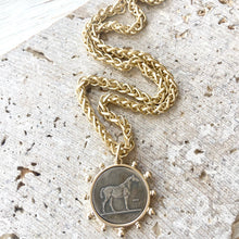 Load image into Gallery viewer, VB&amp;C Matte Gold Horse &amp; French Bee Coin Necklace
