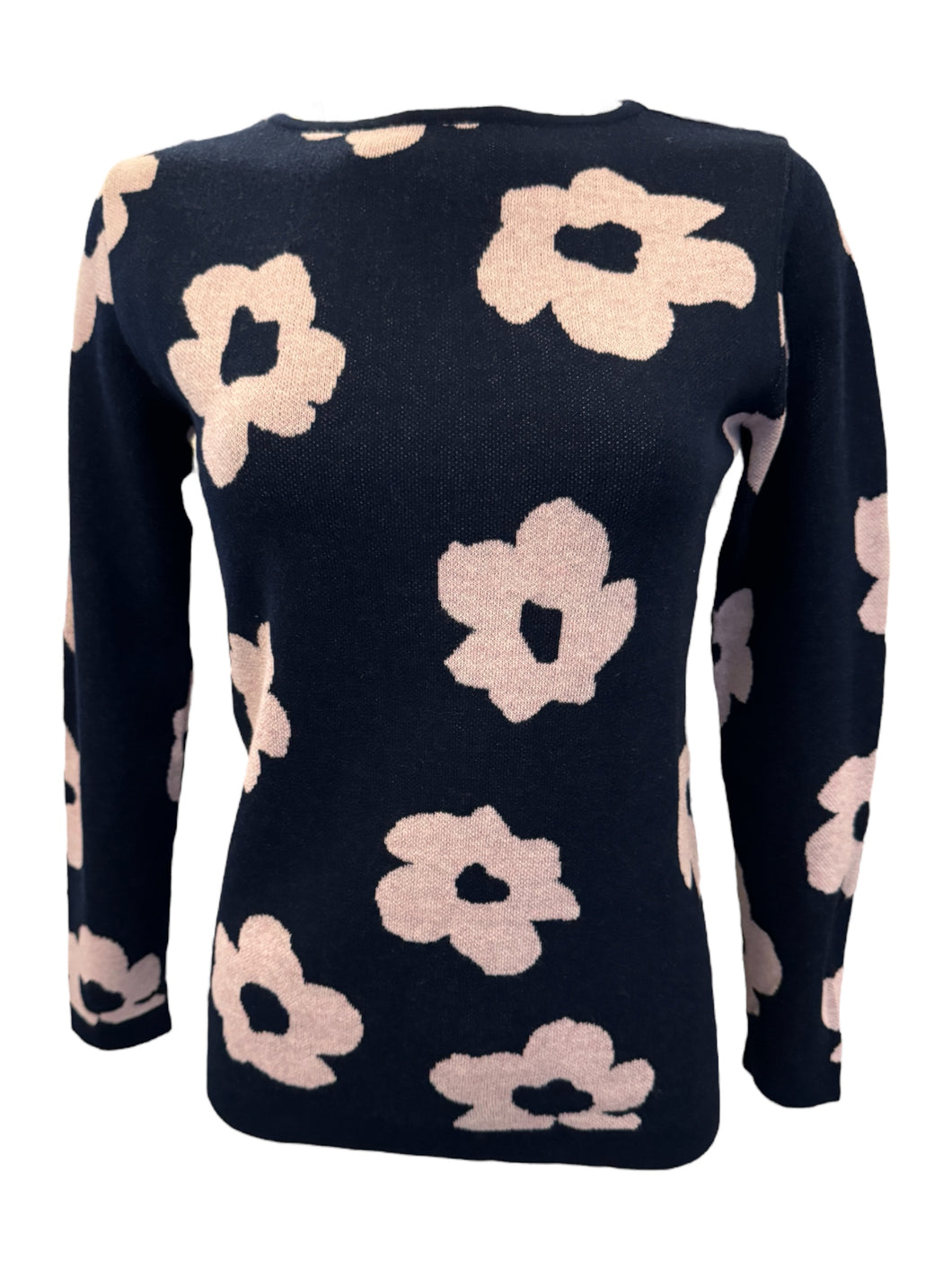 Blue Women's Cotton Sweater Navy w/Pink Flowers