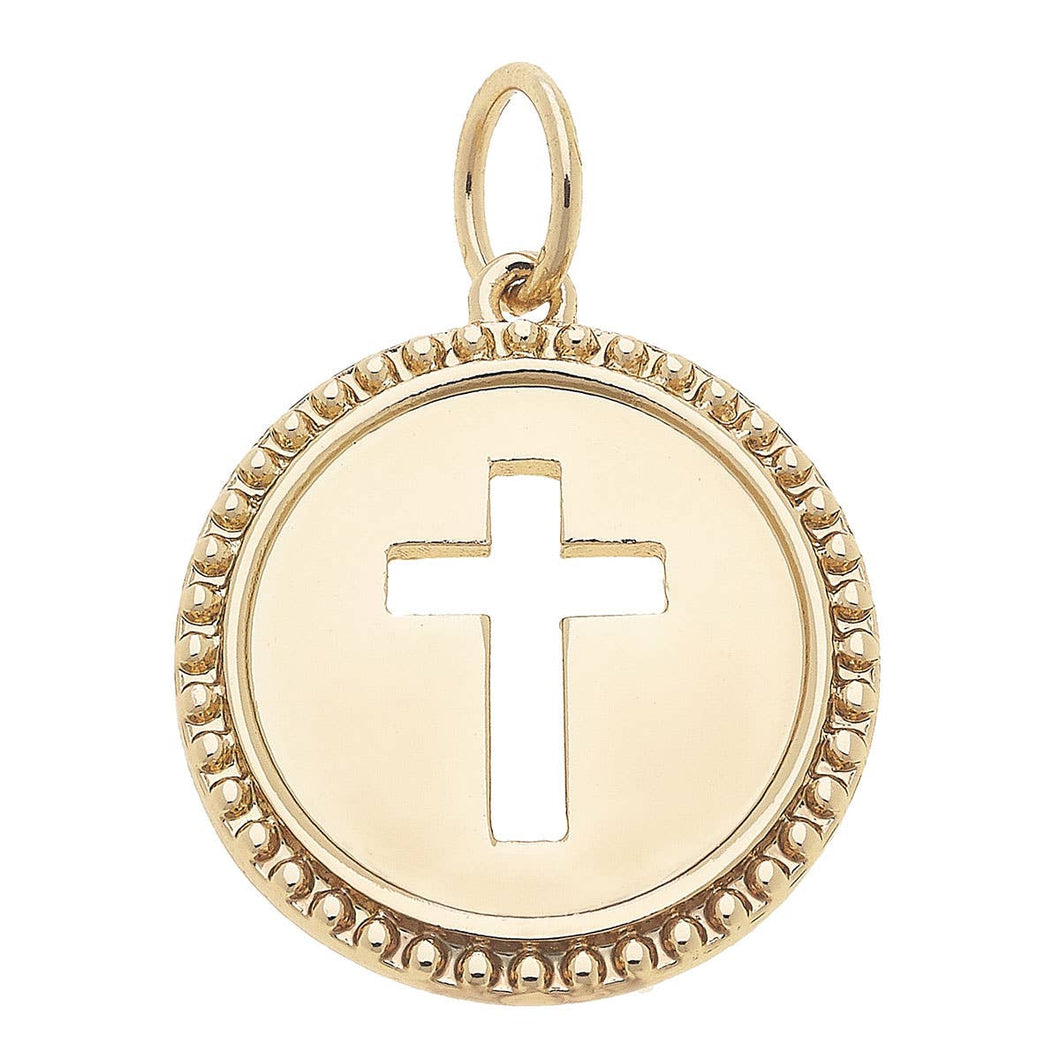 Canvas Style - Cross Coin Charm in Shiny Gold