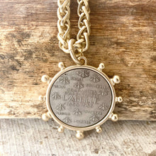 Load image into Gallery viewer, VB&amp;C Matte Gold Horse &amp; French Bee Coin Necklace
