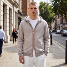 Load image into Gallery viewer, Ketroy Full Zip Hoodie with Micro Suede Trim Beige
