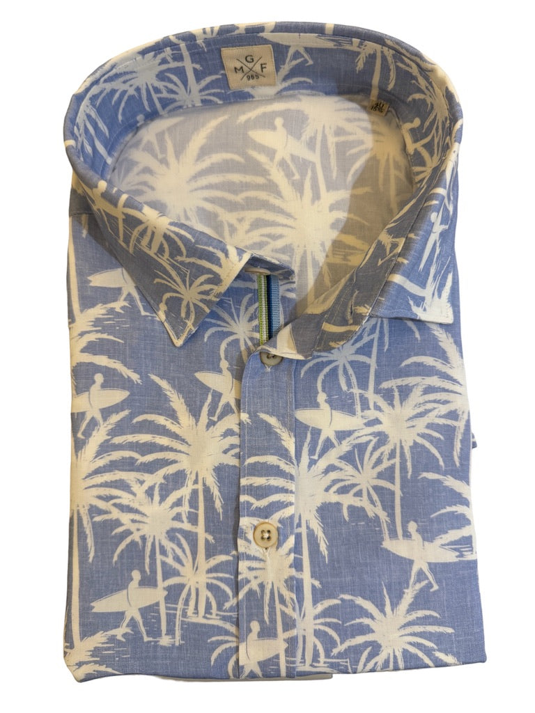 GMF 965 SS Washed Viscose Surf and Palms Print Shirt