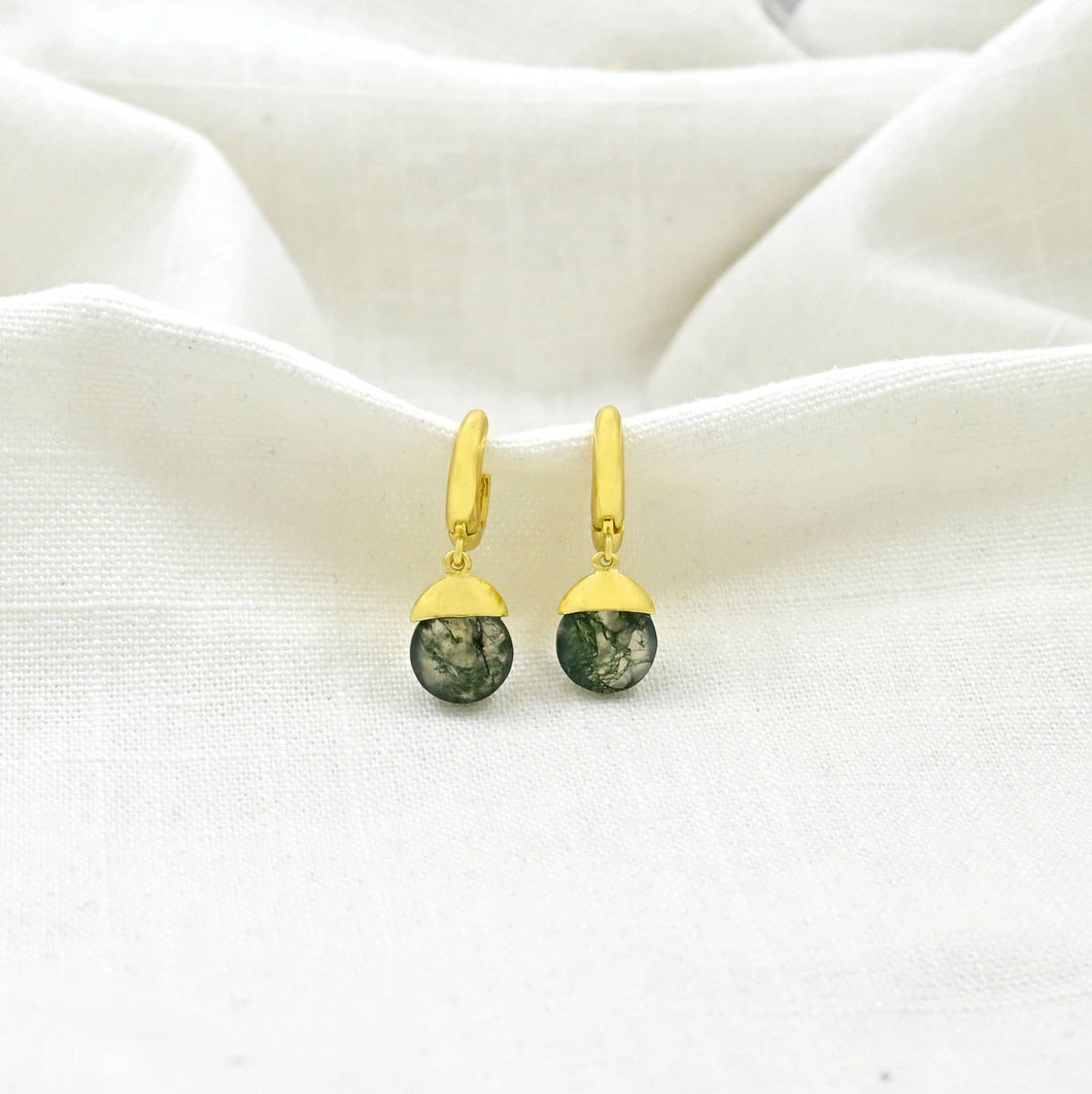 S Berlin Annis Huggie Hoop Earring - Green Moss Agate